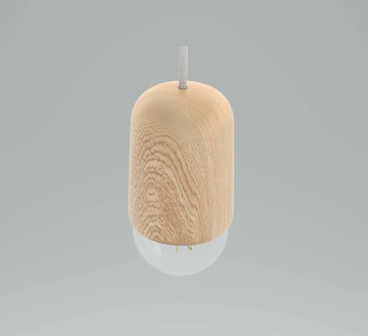 Suspension, Luce Medium, chêne massif, 2800K, 400lm, H18cm, Ø10cm - Hartô