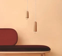 Suspension, Luce Small Long, chêne massif, 2800K, 400lm, H19cm, Ø6cm - Hartô