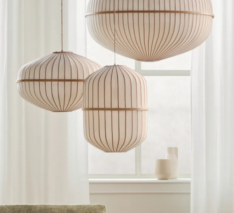Suspension, Lucén Cylinder, abat-jour tissu sable, chêne huilé, Ø40cm, H54cm - Bolia