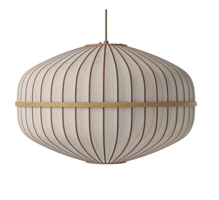 Suspension, Lucén Ellipse, abat-jour tissu sable, chêne huilé, Ø60cm, H39cm - Bolia