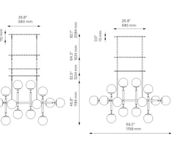 Suspension, Lustre, Riegel, Laiton laqué bruni, verre strié, L175,8cm, H118,4cm - Schwung