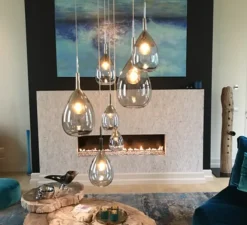 Suspension, Lute S, gris fumé, platine, Ø14cm, H27cm - Ebb and Flow