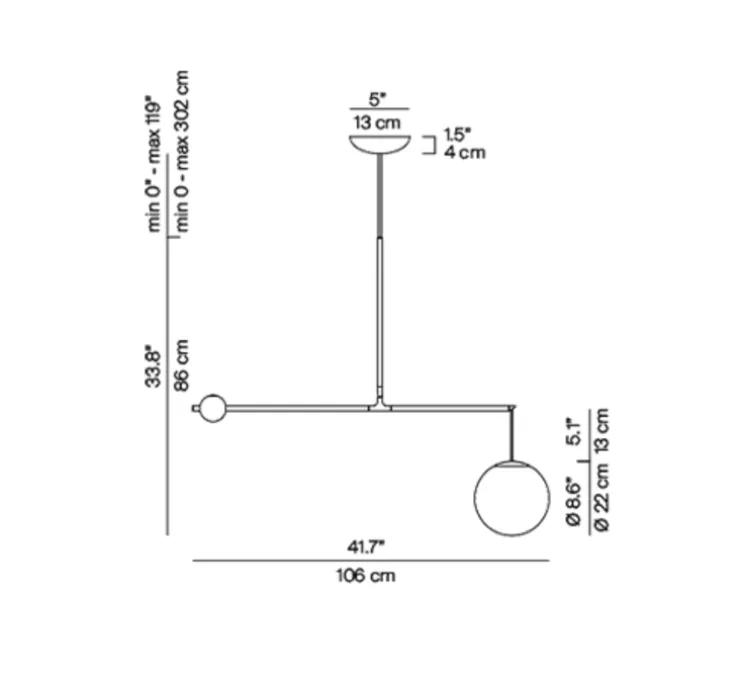 Suspension, Malamata B01S22, laiton brossé, abat-jour Ø22cm, L106cm, H86cm - Luceplan