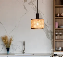 Suspension, Mambo 210, noir,rotin Ø21cm, H20cm - Faro