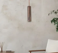 Suspension, Mamora, grès bronze, émaillé orange, Ø8cm, H38cm - Nexel