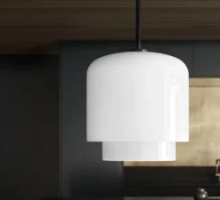 Suspension, Megumi 28, noir et verre opalin, Ø28cm, H51cm - Please Wait to be Seated