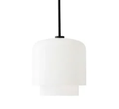 Suspension, Megumi 28, noir et verre opalin, Ø28cm, H51cm - Please Wait to be Seated
