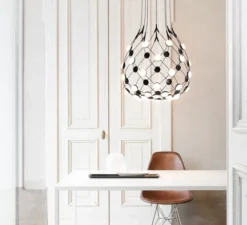 Suspension, Mesh, D86C551, noir, LED, 2700k, 1500lm, Ø55cm, H55cm, 1m - Luceplan