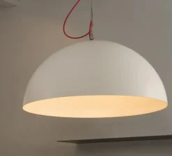 Suspension, Mezza Luna 2, blanc (intérieur blanc), câble rouge, Ø120cm, H60,5cm - In-es.artdesign