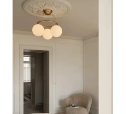 Suspension, Miira 3 Circular, laiton, verre opal, Ø54cm, H54cm - Nuura