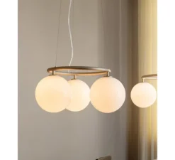 Suspension, Miira 3 Circular, laiton, verre opal, Ø54cm, H54cm - Nuura