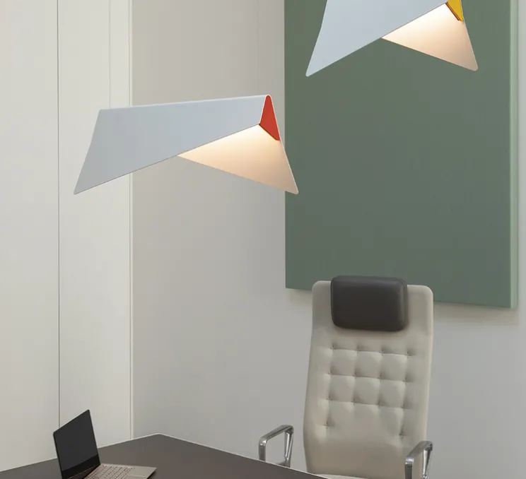 Suspension, Mobula Petite, blanc, feutrine jaune/orange, LED, 3000K, lm, L17cm, H22cm - DesignHeure