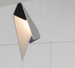 Suspension, Mobula Petite, blanc, tissus argenté, feutrine noire/bleu roi, LED, 3000K, lm, L17cm, H22cm - DesignHeure