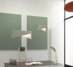 Suspension, Mobula Petite, blanc, tissus doré, feutrine vert sapin/aubergine, LED, 3000K, lm, L17cm, H22cm - DesignHeure