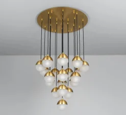 Suspension, Molecule Cluster 19, Laiton laqué bruni, verre givré, Ø63cm, H59,8cm - Schwung