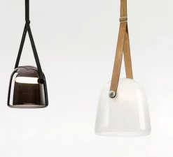 Suspension, Mona Large, opale, chêne, LED, Ø38cm, H38cm - BROKIS