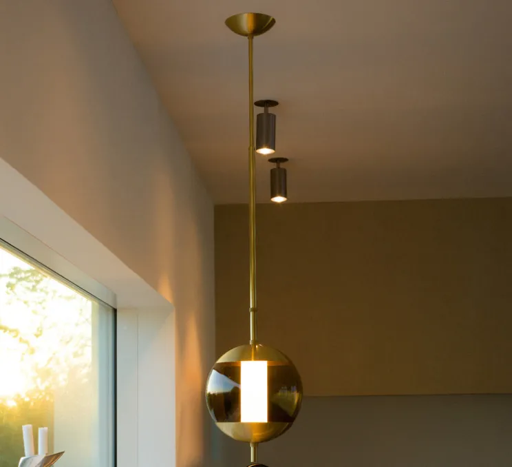 Suspension, Monroe 1, laiton brossé, verre marron, LED, dim, 2700K, Ø30cm, H150cm - Rubn
