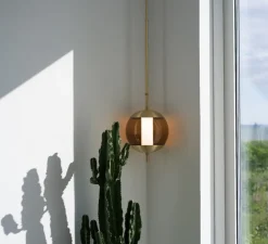 Suspension, Monroe 1, laiton brossé, verre marron, LED, dim, 2700K, Ø30cm, H150cm - Rubn