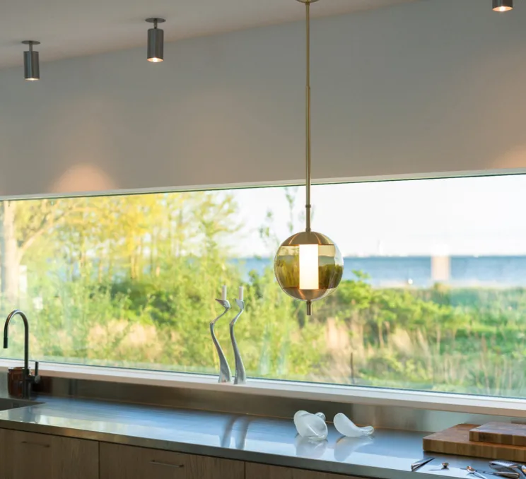 Suspension, Monroe 1, laiton brossé, verre marron, LED, dim, 2700K, Ø30cm, H150cm - Rubn