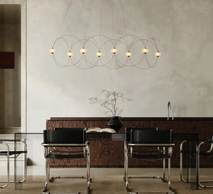 Suspension, Munari 8, or, LED, dim, 2400K, 5120 lm, L156cm, H42cm - DCW éditions Paris