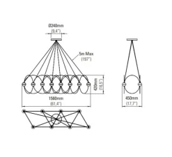 Suspension, Munari 8, or, LED, dim, 2400K, 5120 lm, L156cm, H42cm - DCW éditions Paris