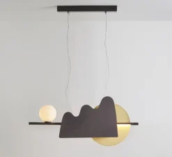 Suspension, Nacho 750, graphite satiné, graphite satiné, laiton satiné, L75cm, H35cm - CVL