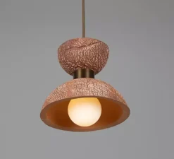 Suspension, Nakaii, rouge fer, laiton antique, Ø20cm, H20cm - Mullan Lighting