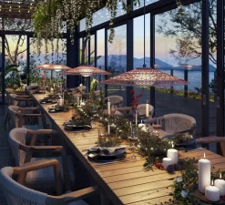 Suspension, Nans Balis S/55, rouge, IP54, LED, dim, 2700K, 635 lm, Ø55cm, H12cm - Bover