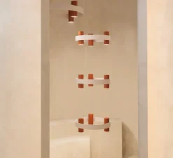 Suspension, Nastro 563.19, coquille d'œuf, terracotta, IP40, LED, dim, 2700K, 12000 lm, Ø61,5cm, H194cm - Tooy