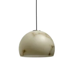 Suspension, Neil 21, albâtre, câble noir et rosace nickel mat, LED, 2700K, 654lm, Ø21cm, H14cm - Carpyen