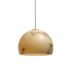 Suspension, Neil 21, albâtre, câble or et rosace or satiné, LED, 2700K, 654lm, Ø21cm, H14cm - Carpyen