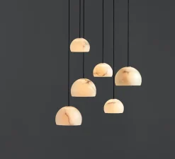 Suspension, Neil 11, albâtre, câble noir et rosace nickel mat, LED, 2700K, 654lm, Ø11cm, H7,2cm - Carpyen