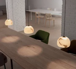 Suspension, Neil 11, albâtre, câble noir et rosace nickel mat, LED, 2700K, 654lm, Ø11cm, H7,2cm - Carpyen