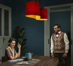 Suspension, New Wave S, rouge et jaune, LED, H27,5cm, L102cm - LZF