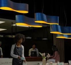 Suspension, New Wave S, turquoise et jaune, LED, H27,5cm, L102cm - LZF