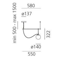 Suspension, NH S1, blanc, laiton, noir, L58cm, H32,2cm - Artemide