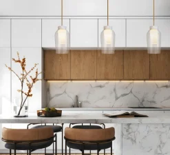 Suspension, Nora, blanc, marbre blanc, tige laiton, Ø18cm, H38,7cm - Mantra