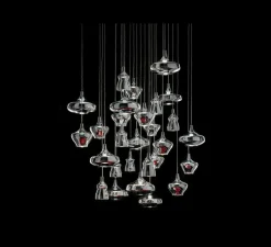 Suspension, Nostalgia large sans rosace, verre transparent, chrome, LED, dim, 2700K, 1280 lm, Ø28cm, H21,5cm - Lodes