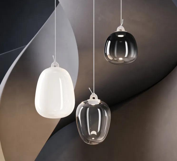 Suspension, Oblo Large sans rosace, blanc soie, LED, dim, 2700K, 1280 lm, Ø24,5cm, H34,7cm - Lodes