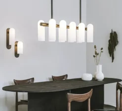 Suspension, Odyssey Linear SM, Laiton laqué bruni, verre mat, L114,3cm, H42,4cm - Schwung