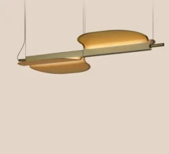 Suspension, Omma 2 leaves, blanc naturel, structure or, LED, dim, 3000K, 1680 lm, L106cm, H9cm - LZF