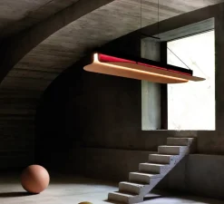 Suspension, Omma 1 long leaf, marron cerise naturel, structure noire, LED, dim, 3000K, 2590 lm, L123cm, H11cm - LZF