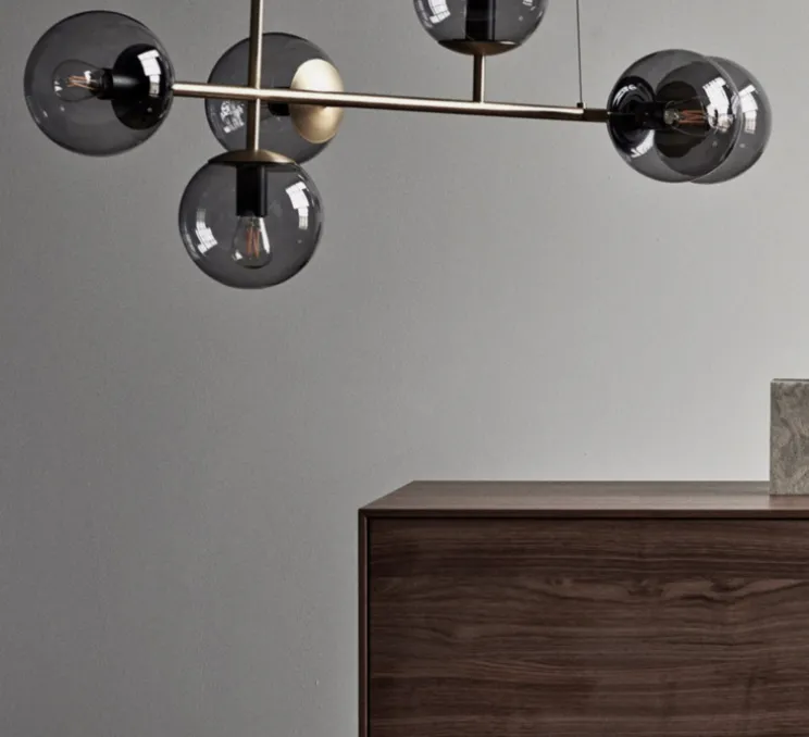 Suspension, Orb, en longueur, Laiton, verre fumé, H35,7cm, L114cm, P42cm - Bolia