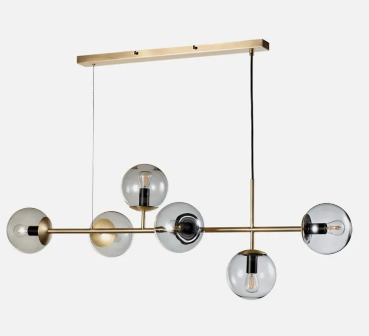 Suspension, Orb, en longueur, Laiton, verre fumé, H35,7cm, L114cm, P42cm - Bolia