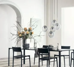 Suspension, Orb, verre gris fumé, laiton antique mat, Ø15cm, H36,1cm - Bolia