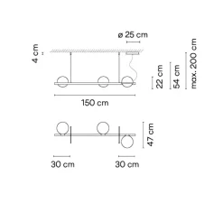 Suspension, Palma 3735, graphite, LED, 2700K, 2265lm, L150cm, H22cm - Vibia