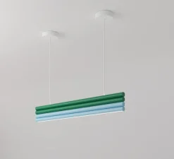 Suspension, Parallel Tubes Concept D, vert et bleu, LED, 2700K, lm, L90cm, H76cm - Atelier Areti