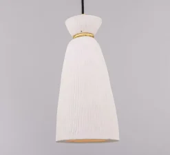 Suspension, Parva, blanc, laiton satiné, IP44, Ø14cm, H30cm - Mullan Lighting
