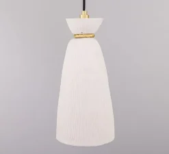 Suspension, Parva, blanc, laiton satiné, IP44, Ø14cm, H30cm - Mullan Lighting