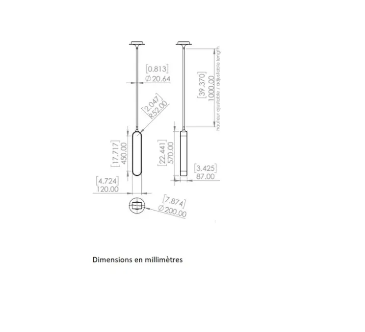 Suspension, Pearl 570, Albâtre veines blanches, Bronze marron foncé patiné, LED, dim, 2700K, 1150 lm, L12cm, H45cm - Entrelacs